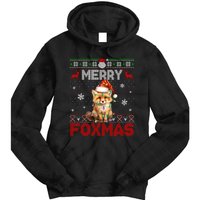 Merry Foxmas Santa Fox Lights Fox Lovers Ugly Xmas Tie Dye Hoodie