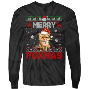 Merry Foxmas Santa Fox Lights Fox Lovers Ugly Xmas Tie-Dye Long Sleeve Shirt