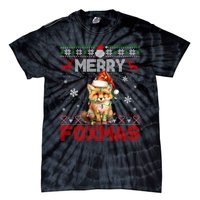 Merry Foxmas Santa Fox Lights Fox Lovers Ugly Xmas Tie-Dye T-Shirt