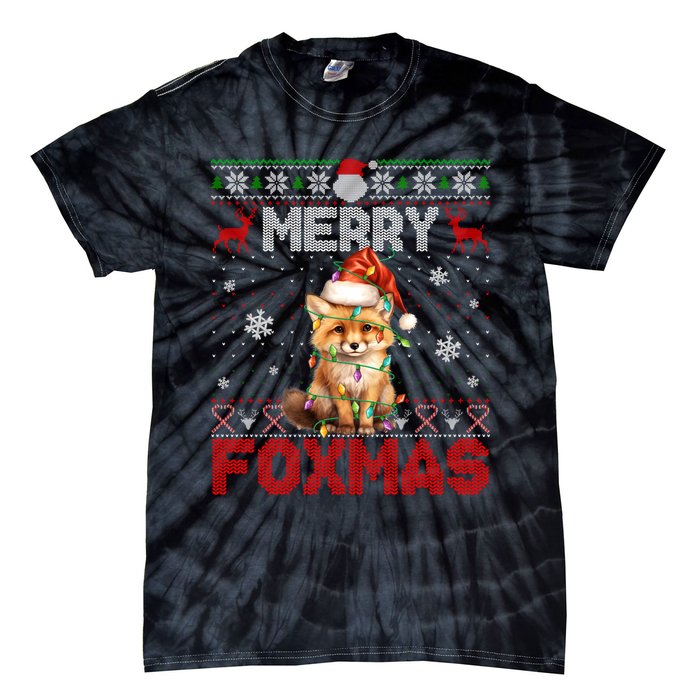 Merry Foxmas Santa Fox Lights Fox Lovers Ugly Xmas Tie-Dye T-Shirt