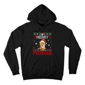 Merry Foxmas Santa Fox Lights Fox Lovers Ugly Xmas Tall Hoodie