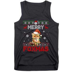 Merry Foxmas Santa Fox Lights Fox Lovers Ugly Xmas Tank Top