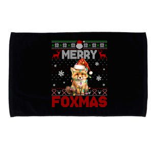 Merry Foxmas Santa Fox Lights Fox Lovers Ugly Xmas Microfiber Hand Towel