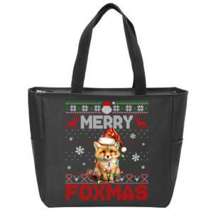 Merry Foxmas Santa Fox Lights Fox Lovers Ugly Xmas Zip Tote Bag