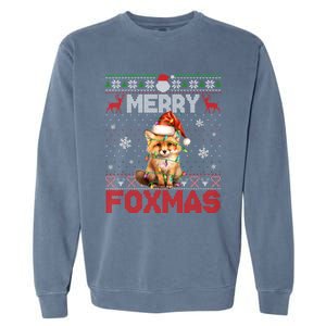 Merry Foxmas Santa Fox Lights Fox Lovers Ugly Xmas Garment-Dyed Sweatshirt