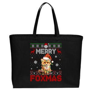 Merry Foxmas Santa Fox Lights Fox Lovers Ugly Xmas Cotton Canvas Jumbo Tote