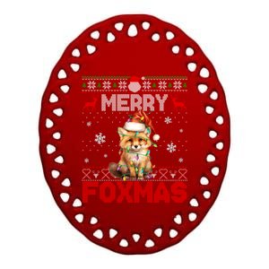 Merry Foxmas Santa Fox Lights Fox Lovers Ugly Xmas Ceramic Oval Ornament