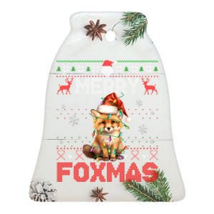 Merry Foxmas Santa Fox Lights Fox Lovers Ugly Xmas Ceramic Bell Ornament