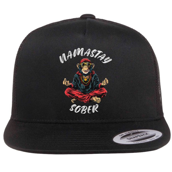 Monkey Funny Sobriety Narcotics Anonymous Namastay Sober Flat Bill Trucker Hat