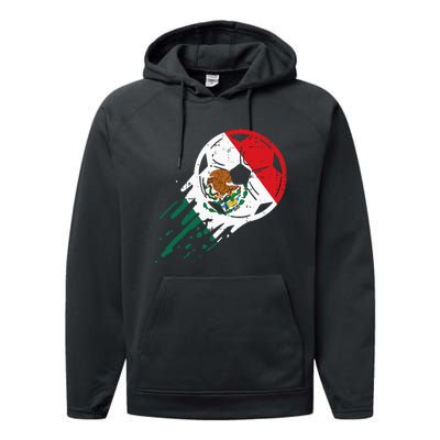 Mexico Flag Soccer Ball Mexican Football Fan Performance Fleece Hoodie