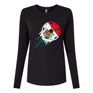 Mexico Flag Soccer Ball Mexican Football Fan Womens Cotton Relaxed Long Sleeve T-Shirt