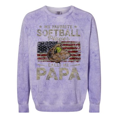 My Favorite Softball Player Calls Me Papa FatherS Day Colorblast Crewneck Sweatshirt