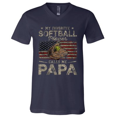 My Favorite Softball Player Calls Me Papa FatherS Day V-Neck T-Shirt