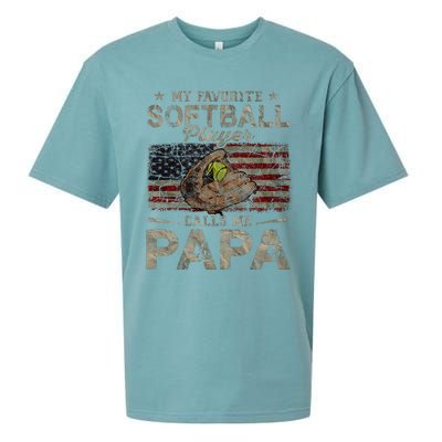 My Favorite Softball Player Calls Me Papa FatherS Day Sueded Cloud Jersey T-Shirt