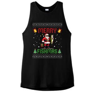 Merry Fishmas Santa Fishing Christmas Ugly Christmas Pajama Ladies PosiCharge Tri-Blend Wicking Tank