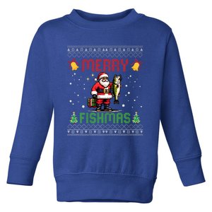 Merry Fishmas Santa Fishing Christmas Ugly Christmas Pajama Toddler Sweatshirt