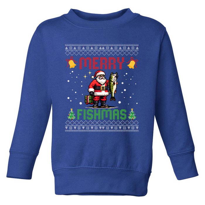 Merry Fishmas Santa Fishing Christmas Ugly Christmas Pajama Toddler Sweatshirt