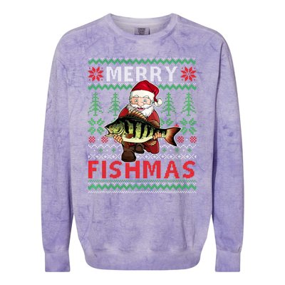 Merry Fishmas Santa Fishing Fishers Ugly Christmas Sweater Colorblast Crewneck Sweatshirt