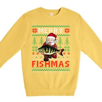 Merry Fishmas Santa Fishing Fishers Ugly Christmas Sweater Premium Crewneck Sweatshirt