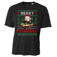 Merry Fishmas Santa Fishing Fishers Ugly Christmas Sweater Cooling Performance Crew T-Shirt