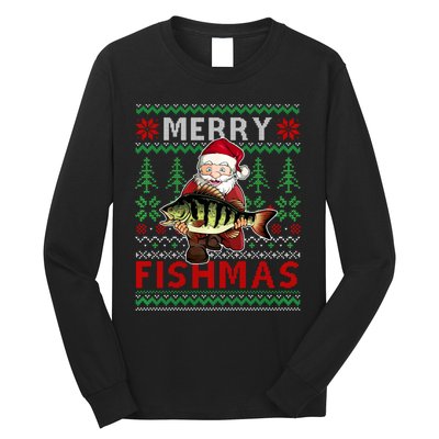 Merry Fishmas Santa Fishing Fishers Ugly Christmas Sweater Long Sleeve Shirt