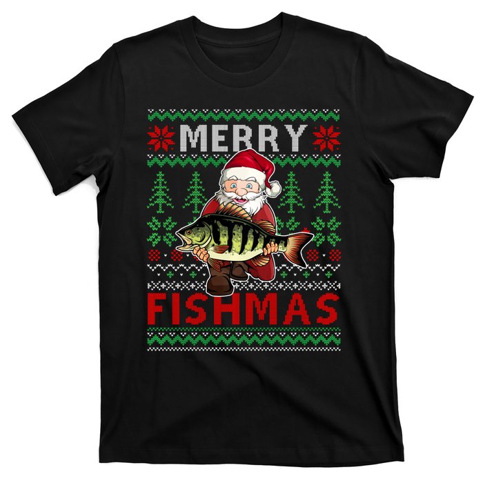 Merry Fishmas Santa Fishing Fishers Ugly Christmas Sweater T-Shirt