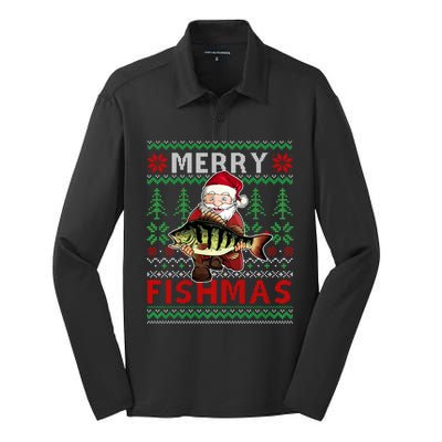 Merry Fishmas Santa Fishing Fishers Ugly Christmas Sweater Silk Touch Performance Long Sleeve Polo