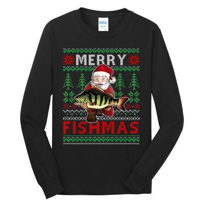 Merry Fishmas Santa Fishing Fishers Ugly Christmas Sweater Tall Long Sleeve T-Shirt