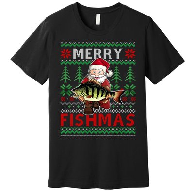 Merry Fishmas Santa Fishing Fishers Ugly Christmas Sweater Premium T-Shirt