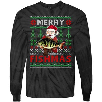 Merry Fishmas Santa Fishing Fishers Ugly Christmas Sweater Tie-Dye Long Sleeve Shirt