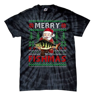 Merry Fishmas Santa Fishing Fishers Ugly Christmas Sweater Tie-Dye T-Shirt