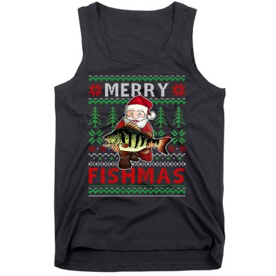 Merry Fishmas Santa Fishing Fishers Ugly Christmas Sweater Tank Top