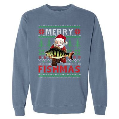 Merry Fishmas Santa Fishing Fishers Ugly Christmas Sweater Garment-Dyed Sweatshirt