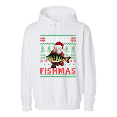 Merry Fishmas Santa Fishing Fishers Ugly Christmas Sweater Garment-Dyed Fleece Hoodie