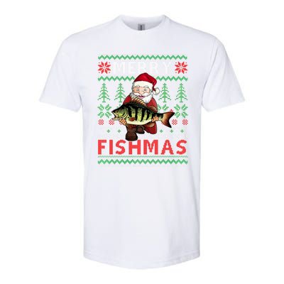 Merry Fishmas Santa Fishing Fishers Ugly Christmas Sweater Softstyle CVC T-Shirt