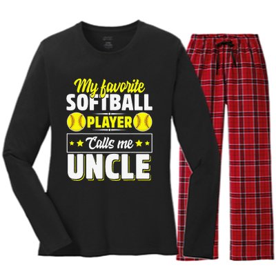 My Favorite Softball Player Calls Me Uncle Cute Women's Long Sleeve Flannel Pajama Set 