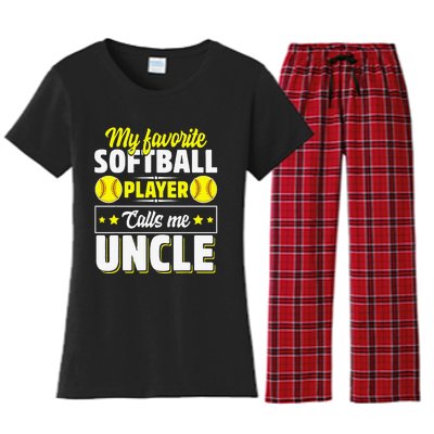 My Favorite Softball Player Calls Me Uncle Cute Women's Flannel Pajama Set