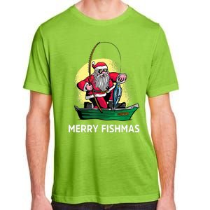 Merry Fishmas Santa Fishing Santa On A Boat Fishing Xmas Adult ChromaSoft Performance T-Shirt