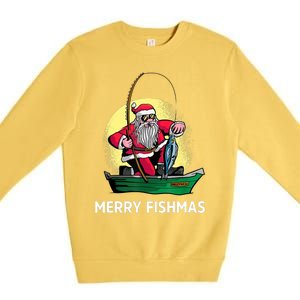 Merry Fishmas Santa Fishing Santa On A Boat Fishing Xmas Premium Crewneck Sweatshirt