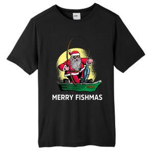 Merry Fishmas Santa Fishing Santa On A Boat Fishing Xmas Tall Fusion ChromaSoft Performance T-Shirt