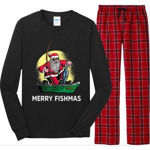 Merry Fishmas Santa Fishing Santa On A Boat Fishing Xmas Long Sleeve Pajama Set