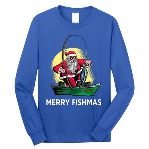 Merry Fishmas Santa Fishing Santa On A Boat Fishing Xmas Long Sleeve Shirt