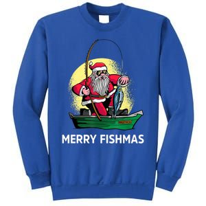 Merry Fishmas Santa Fishing Santa On A Boat Fishing Xmas Sweatshirt