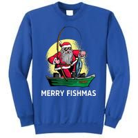 Merry Fishmas Santa Fishing Santa On A Boat Fishing Xmas Sweatshirt