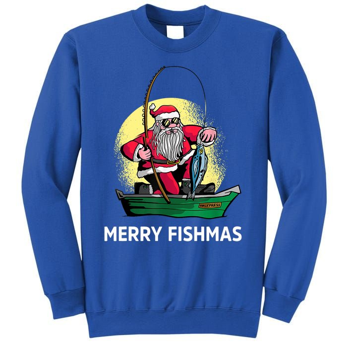 Merry Fishmas Santa Fishing Santa On A Boat Fishing Xmas Sweatshirt