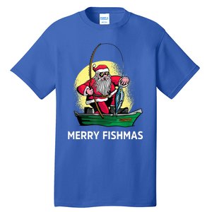 Merry Fishmas Santa Fishing Santa On A Boat Fishing Xmas Tall T-Shirt