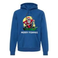 Merry Fishmas Santa Fishing Santa On A Boat Fishing Xmas Premium Hoodie