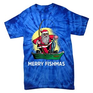 Merry Fishmas Santa Fishing Santa On A Boat Fishing Xmas Tie-Dye T-Shirt