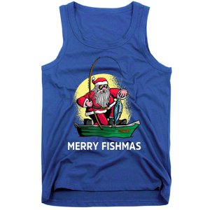 Merry Fishmas Santa Fishing Santa On A Boat Fishing Xmas Tank Top