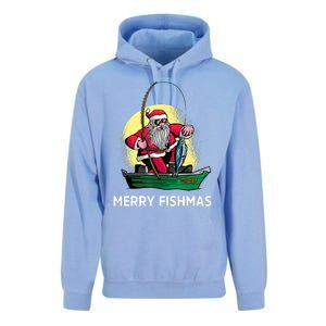 Merry Fishmas Santa Fishing Santa On A Boat Fishing Xmas Unisex Surf Hoodie